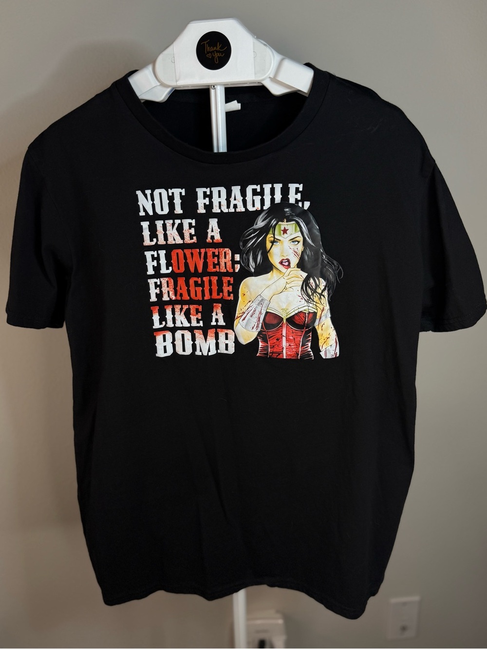 Wonder Woman Graphic Tee - Black "Not Fragile Like a Flower"